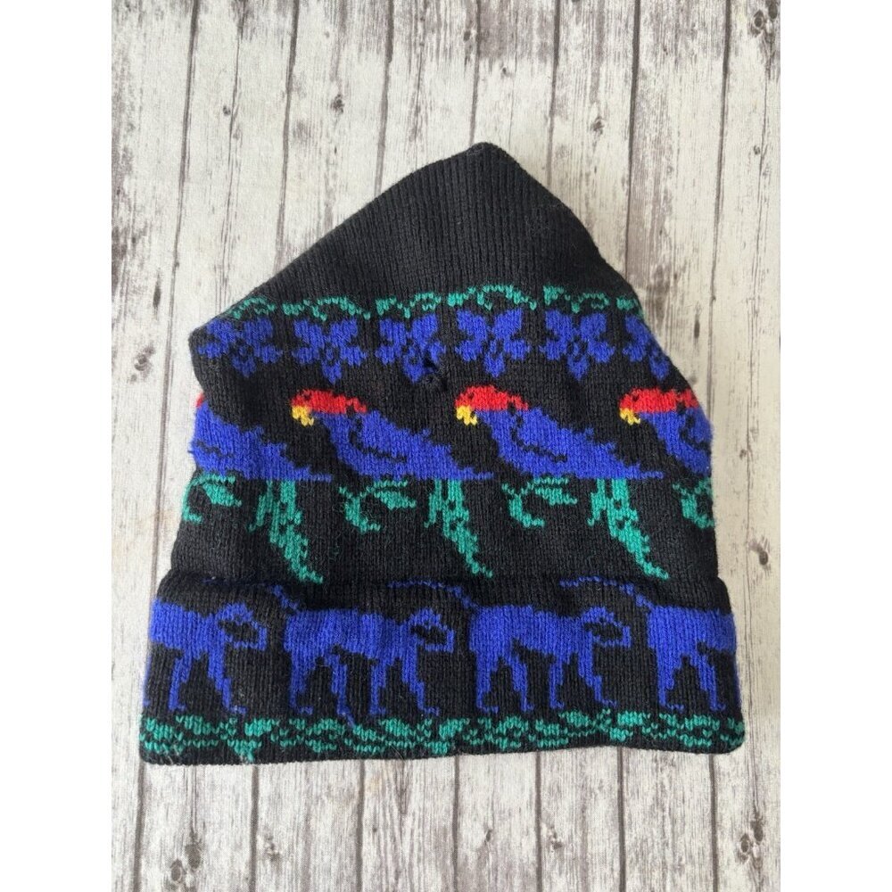 Mountain Ladies‎ & Ewe Vermont USA WOOL HAT VINTAGE Parrot Monkey Beanie Cap Ski